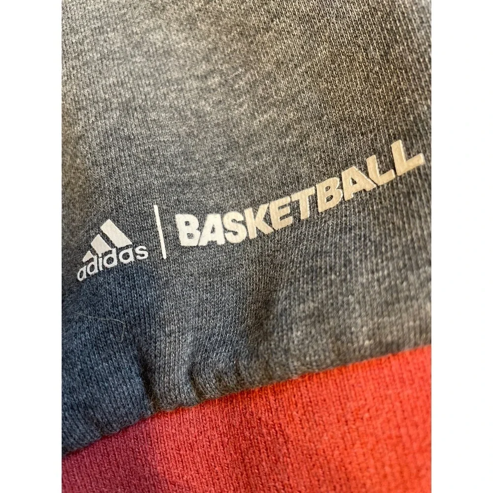 Adidas Basketball Letterman Hooded Jacket Gray Red Snap Button‎ NBA Logo Size L